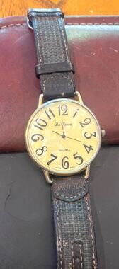 VTG Unisex 43mm Gold Tone Da Vanci Watch, MOP Face, Leather and Canvas Band